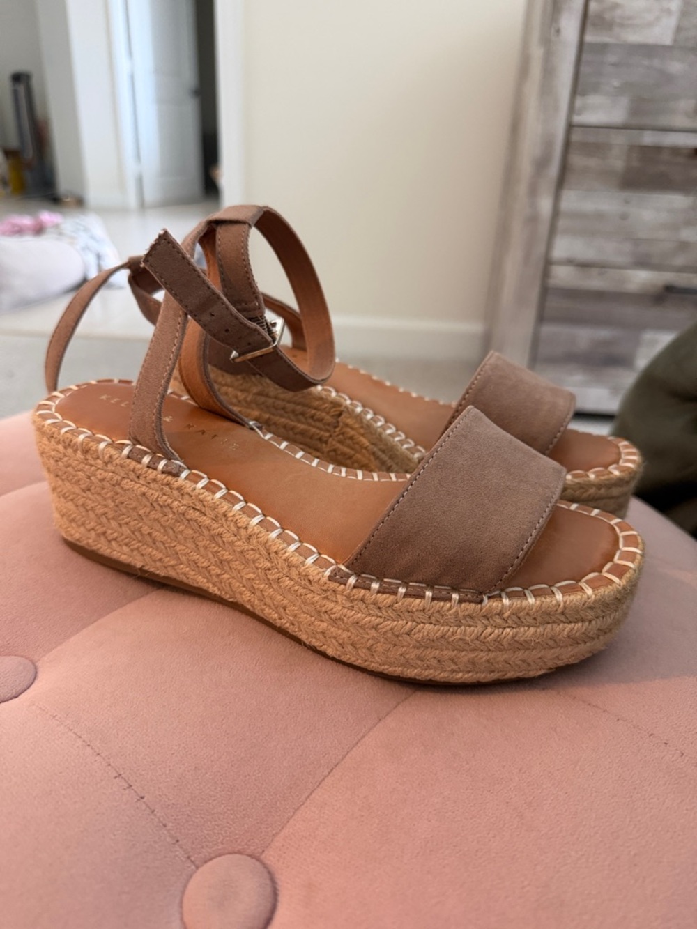 Kelly & Katie Tan Espadrille Wedge Sandals with Ankle Strap